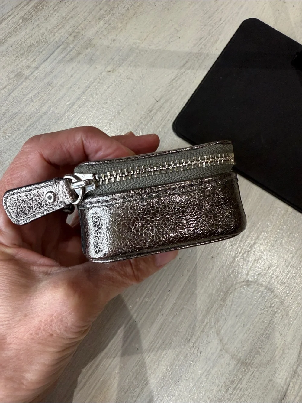 Coach Metallic Bronze Poppy Leather Zip Around Pill Box